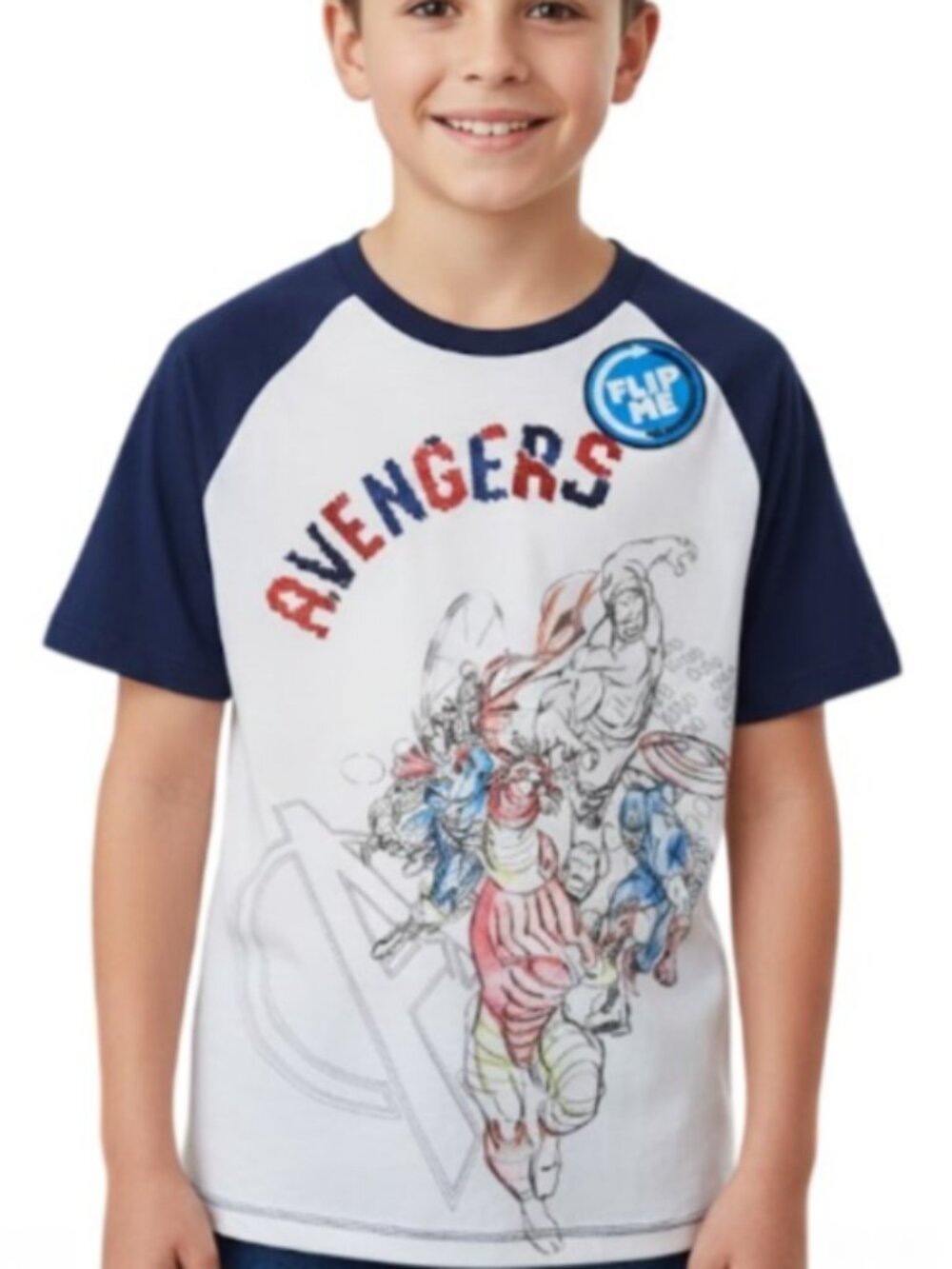 Marvel Avengers Flip Sequin Raglan Shirt Boys XL Iron Man Captain America